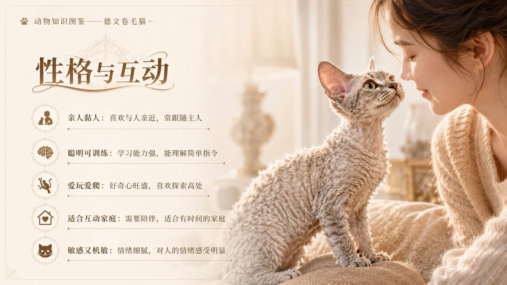 万物知识图鉴系列作品PPT——德文卷毛猫 - 预览图3