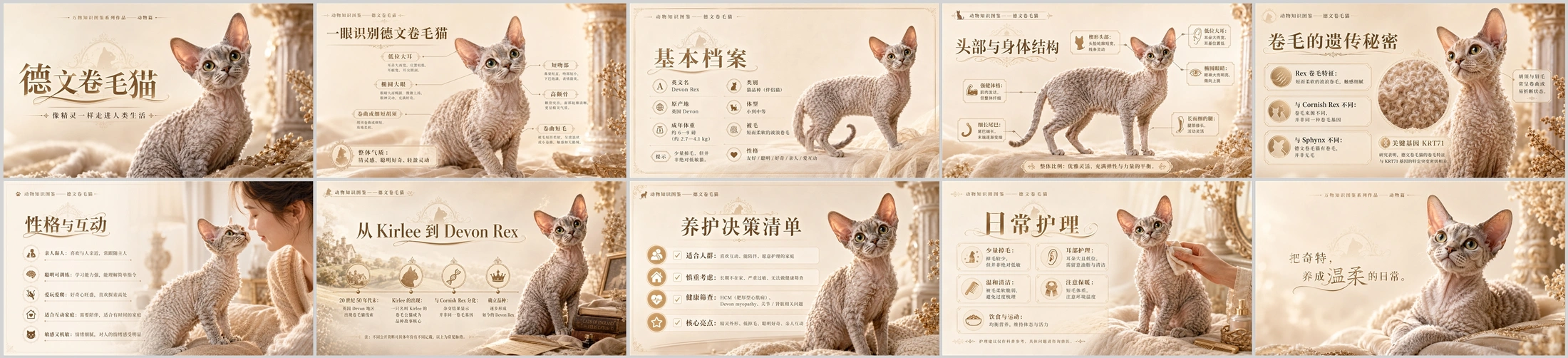 万物知识图鉴系列作品PPT——德文卷毛猫 - 预览图4
