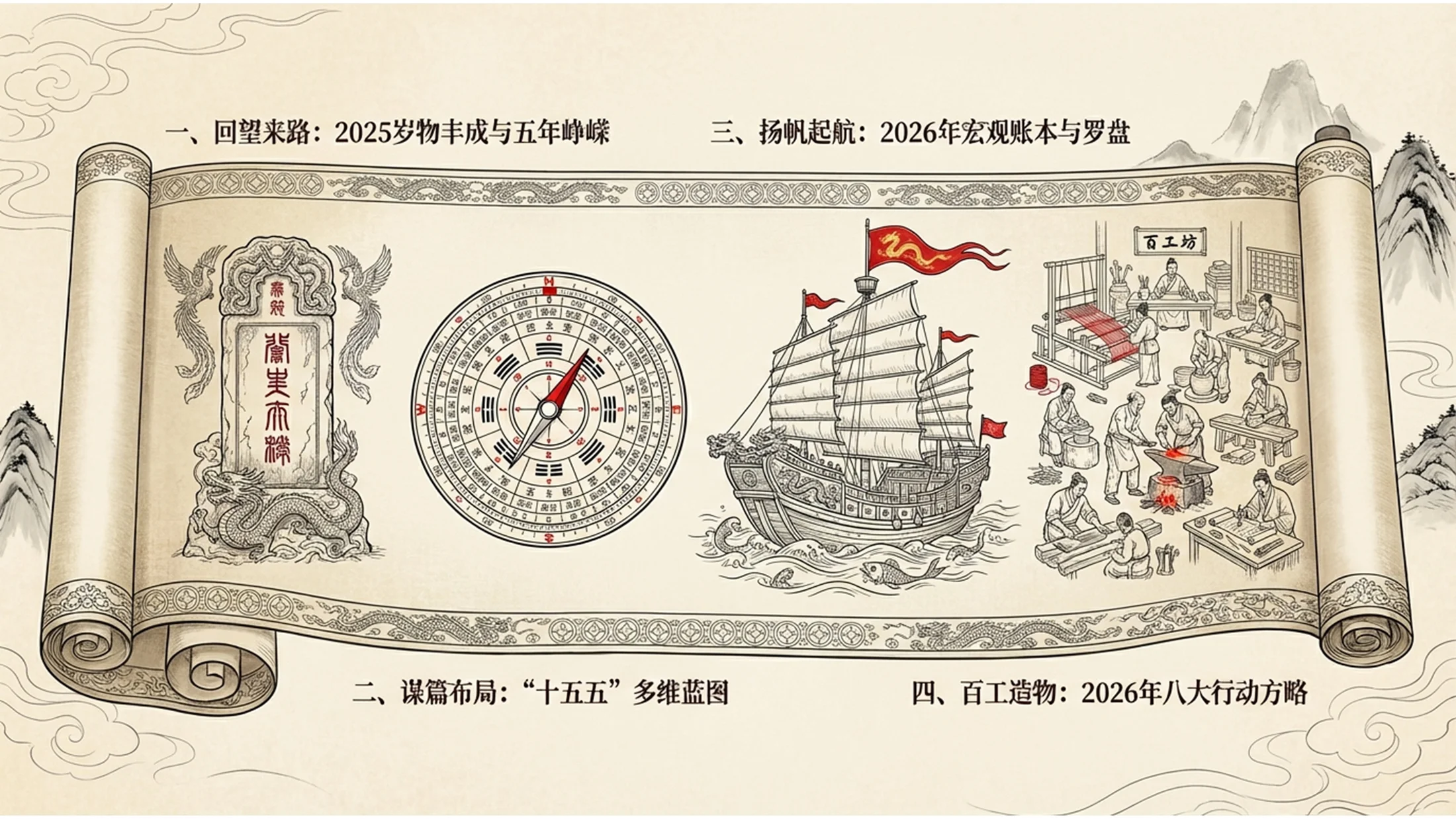 中式连环画风格政府工作报告PPT - 预览图1