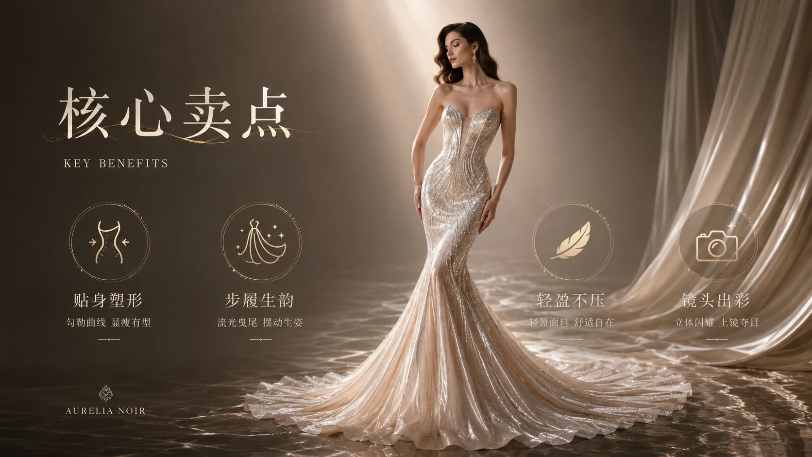 商业产品提案设计系列作品PPT——鱼尾晚礼服 - 预览图1