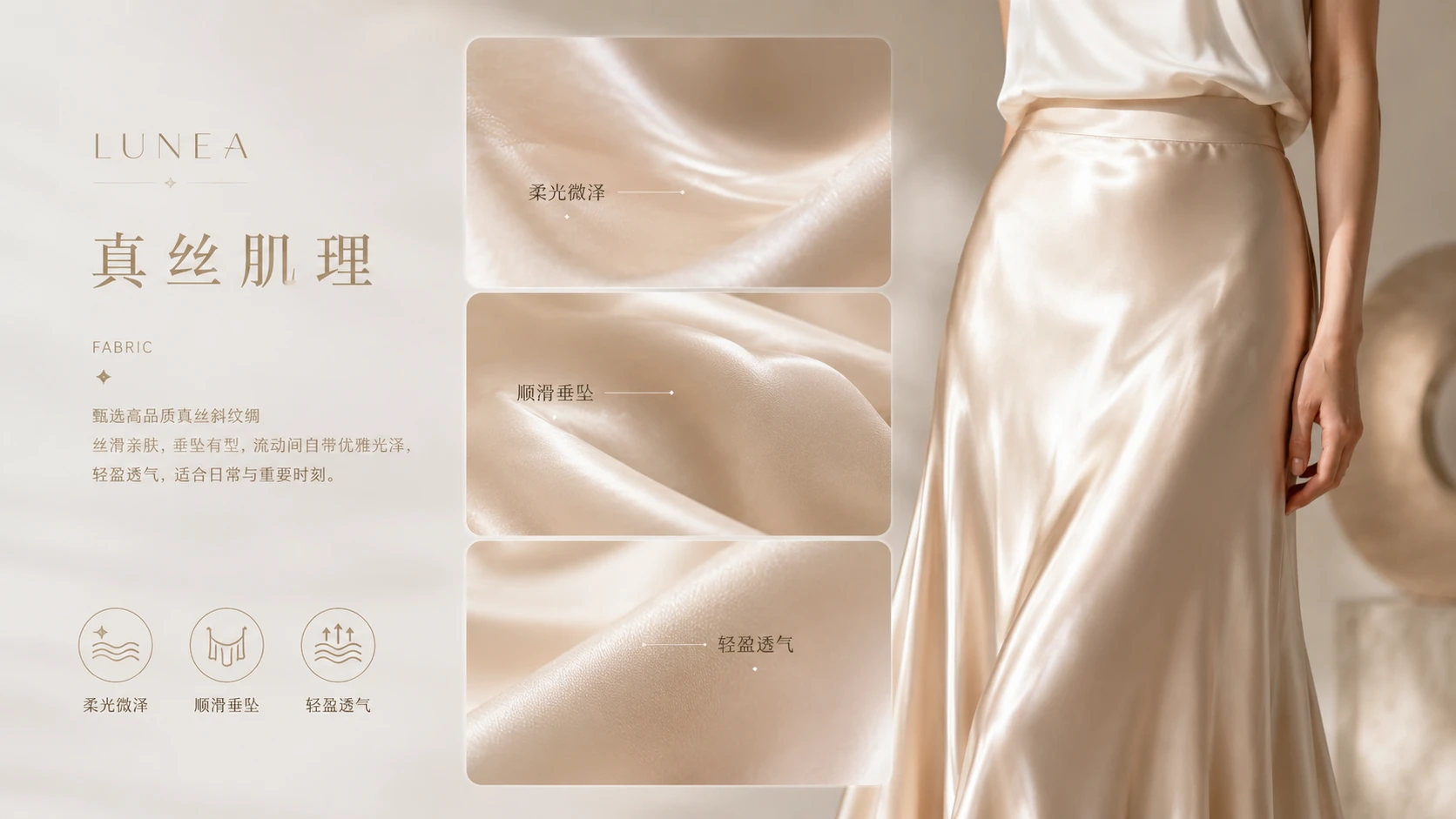 商业产品提案设计系列作品PPT——真丝斜裁半身长裙 - 预览图1