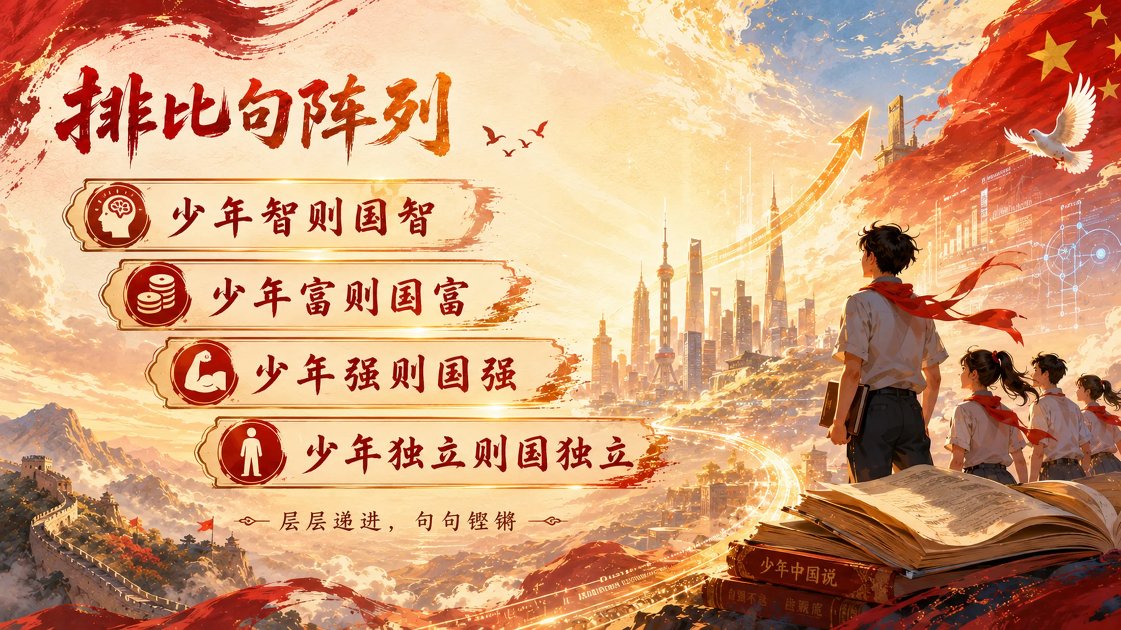 部编版小学语文五年级上册《少年中国说（节选）》PPT课件｜红金国风爱国主题公开课模板 - 预览图12