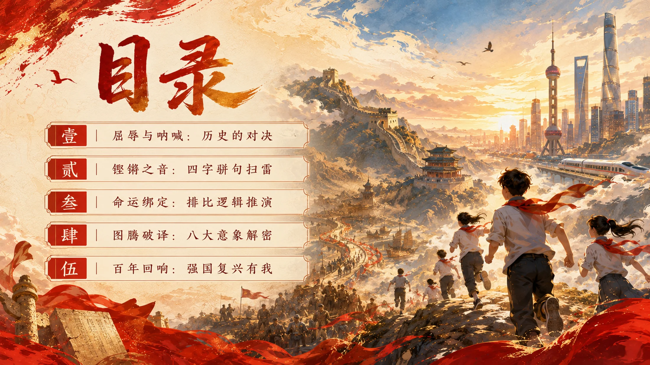 部编版小学语文五年级上册《少年中国说（节选）》PPT课件｜红金国风爱国主题公开课模板 - 预览图3