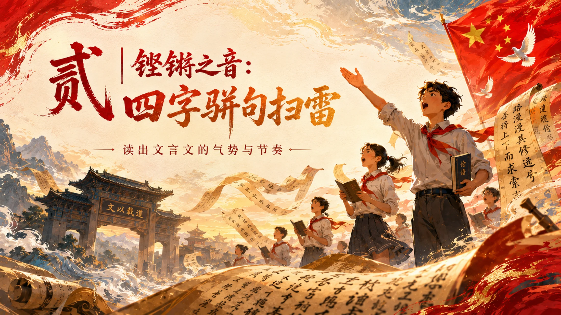 部编版小学语文五年级上册《少年中国说（节选）》PPT课件｜红金国风爱国主题公开课模板 - 预览图7
