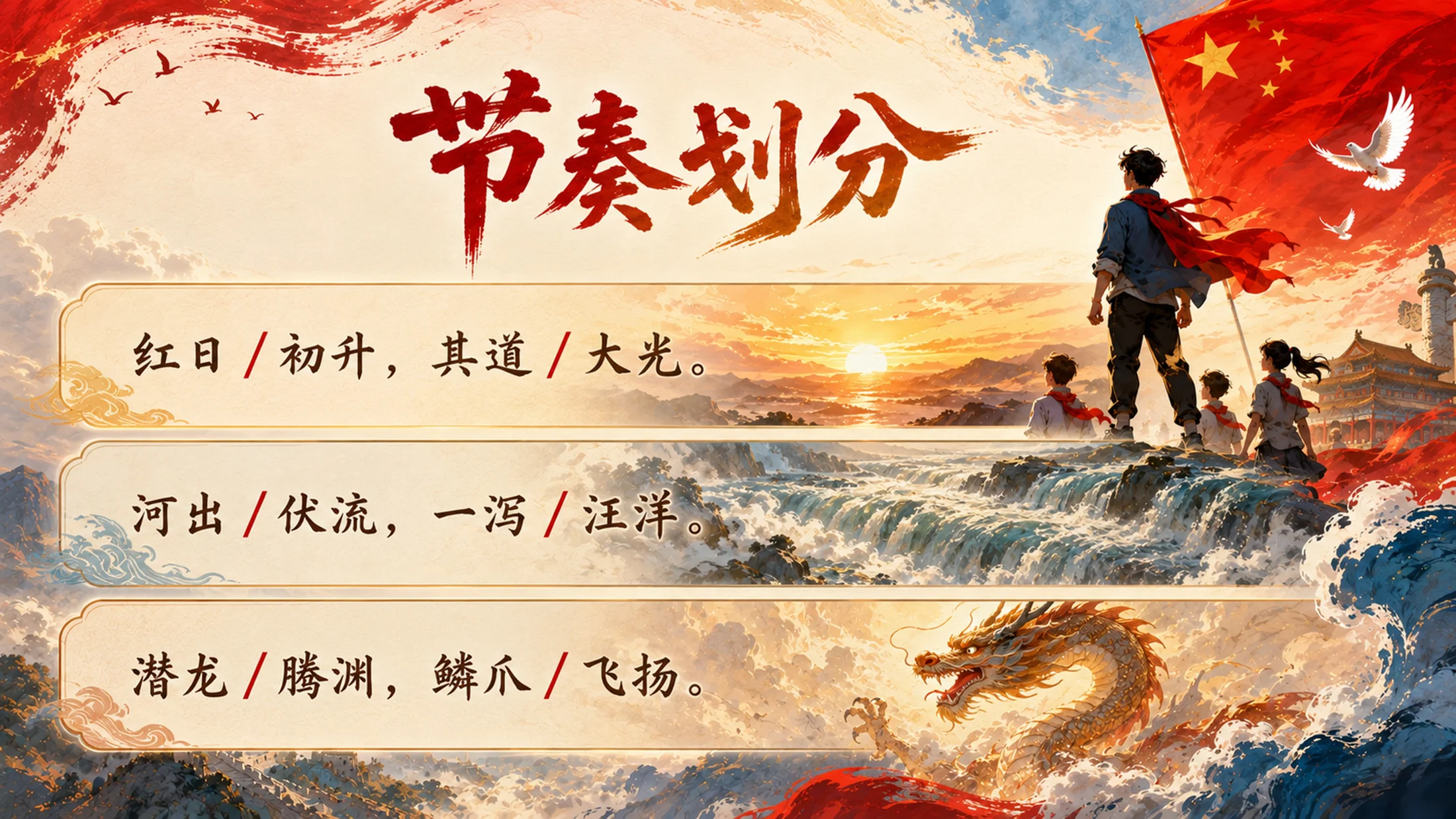 部编版小学语文五年级上册《少年中国说（节选）》PPT课件｜红金国风爱国主题公开课模板 - 预览图9