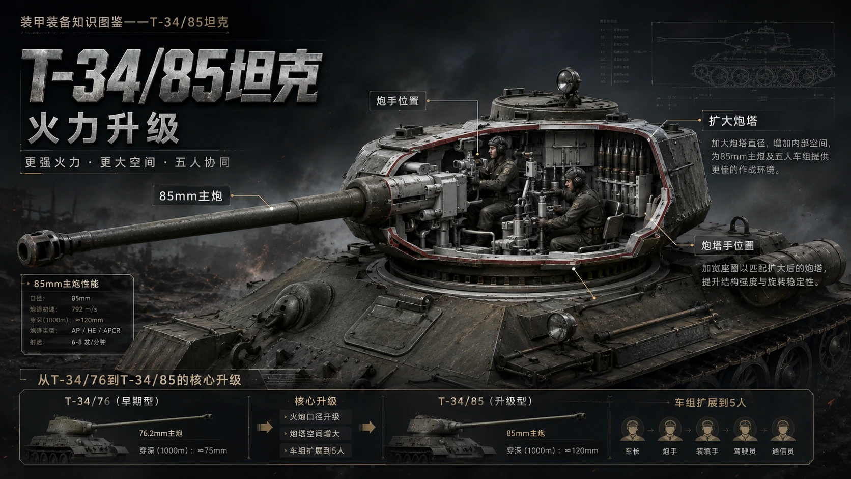 万物知识图鉴系列作品PPT——T-34-85坦克 - 预览图1