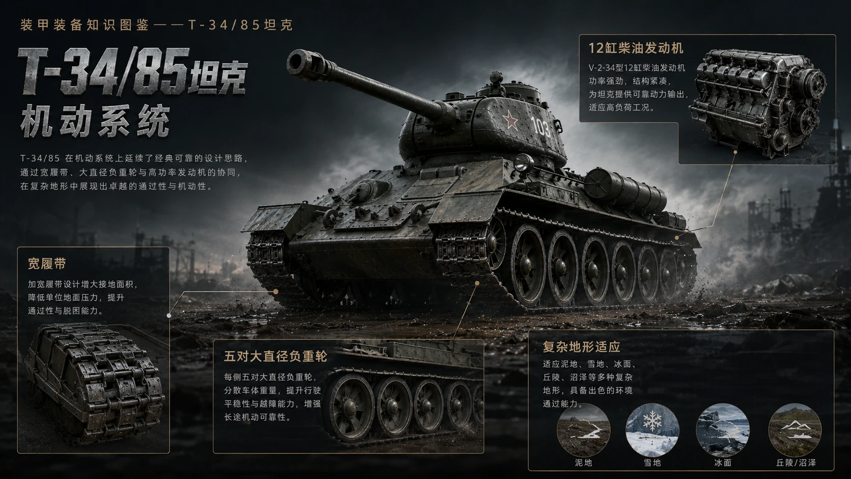 万物知识图鉴系列作品PPT——T-34-85坦克 - 预览图2