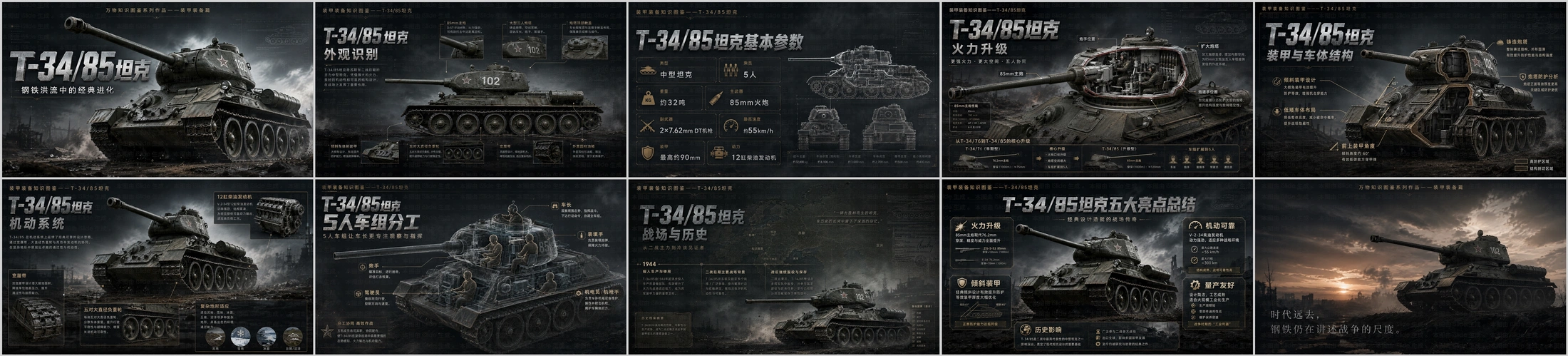 万物知识图鉴系列作品PPT——T-34-85坦克 - 预览图4