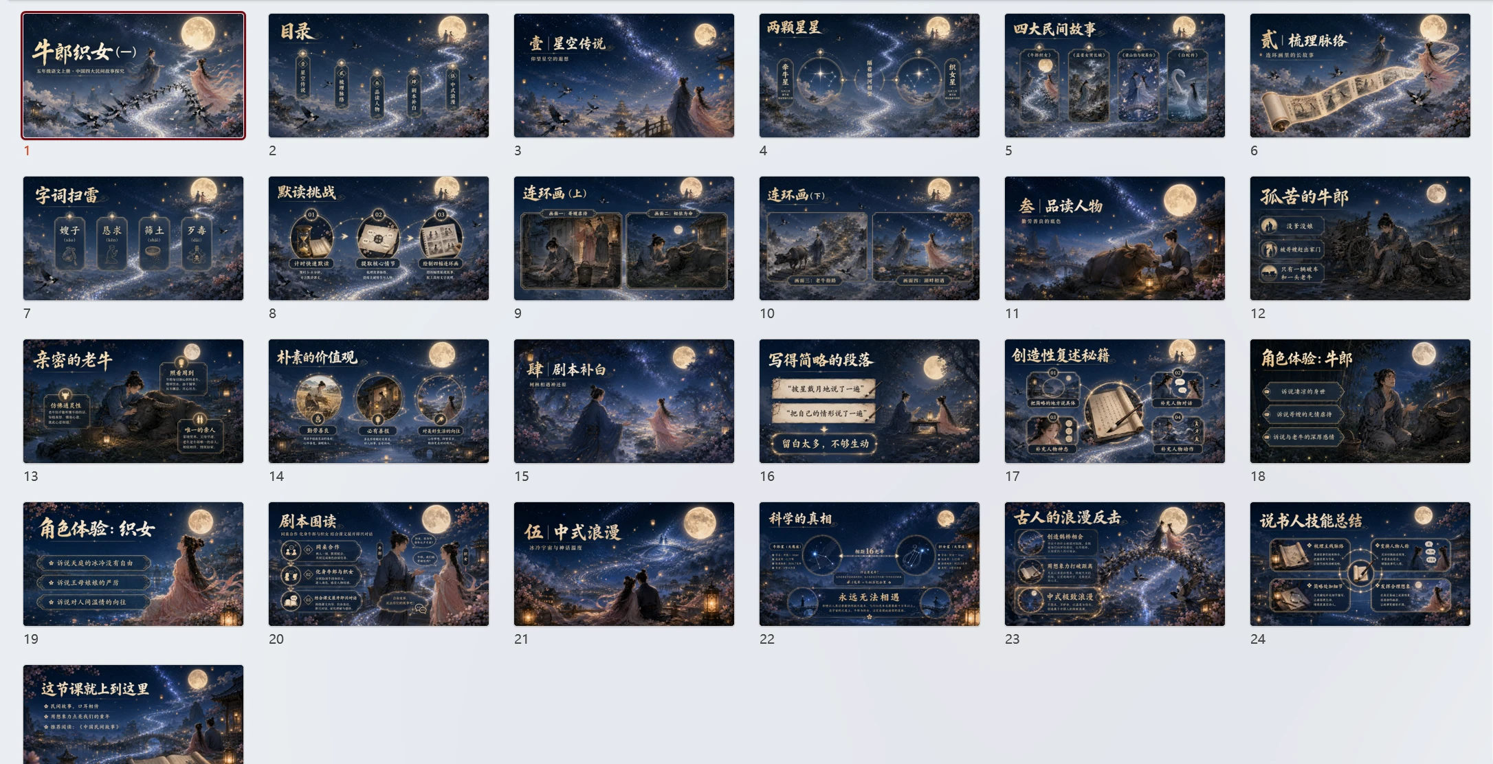 部编版小学语文五年级上册《牛郎织女（一）》PPT课件｜中国民间传说古风公开课模板 - 预览图1