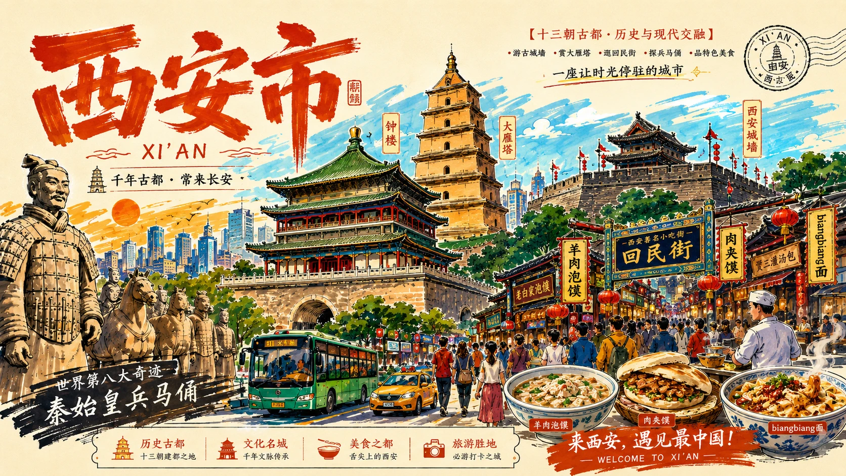 大美西北城市文旅巡礼PPT｜陕西甘肃青海宁夏新疆56页旅行宣传海报式PPT - 预览图1