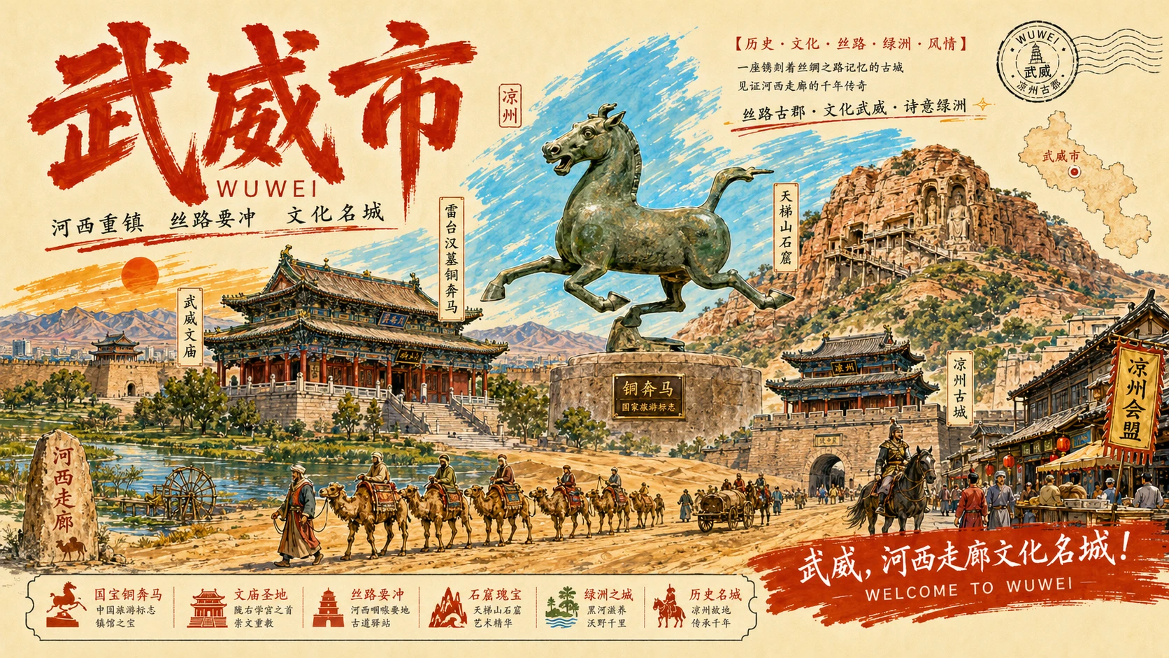大美西北城市文旅巡礼PPT｜陕西甘肃青海宁夏新疆56页旅行宣传海报式PPT - 预览图7