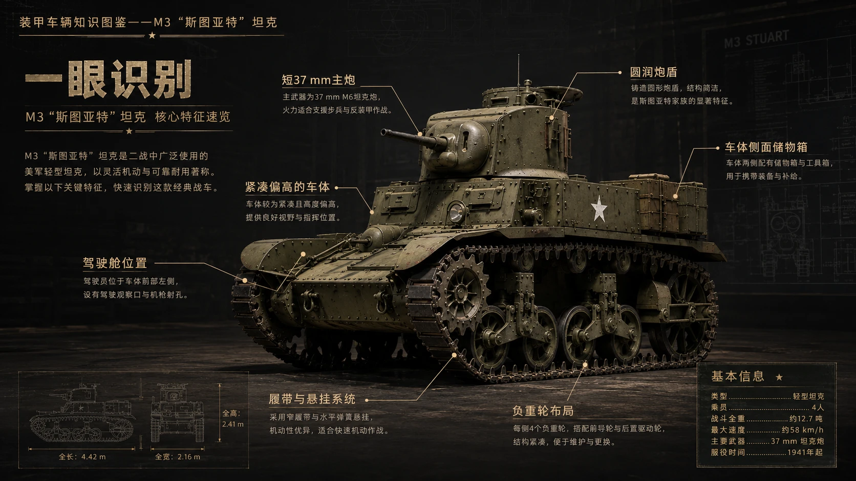 万物知识图鉴系列作品PPT——M3_斯图亚特坦克 - 预览图1
