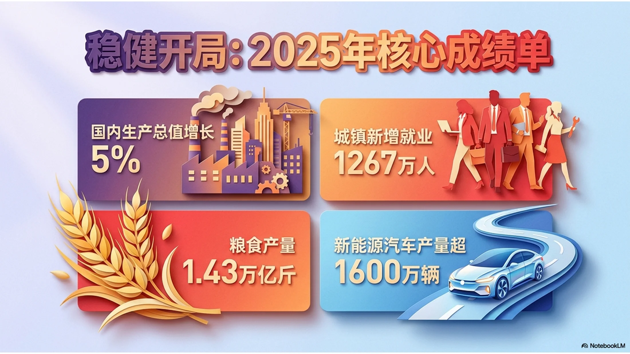 彩色层叠纸张风格政府工作报告PPT - 预览图1