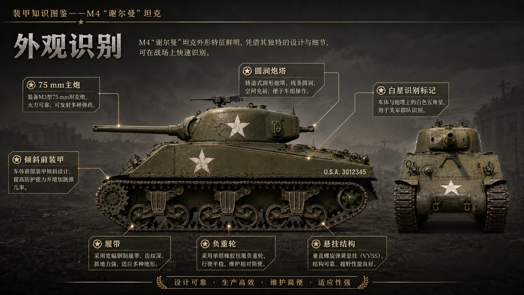 万物知识图鉴系列作品PPT——M4谢尔曼坦克 - 预览图1
