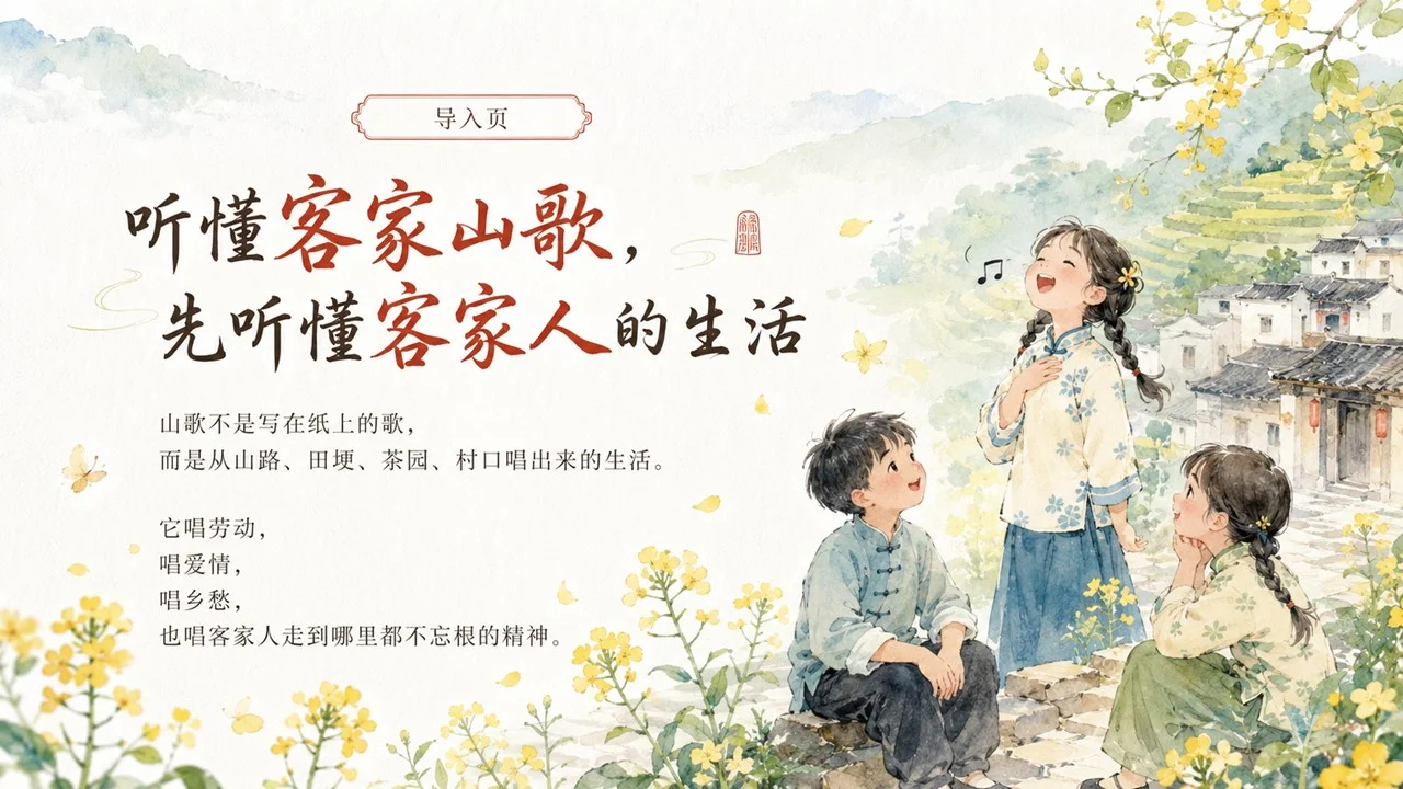 中小学生传统文化课：读懂客家山歌非遗文化PPT - 预览图1