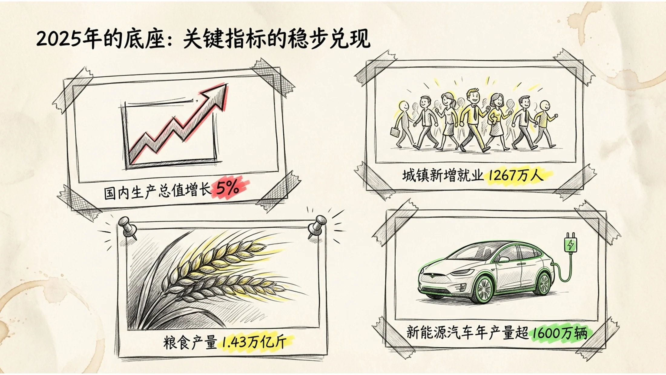 手绘插画风格政府工作报告PPT - 预览图1