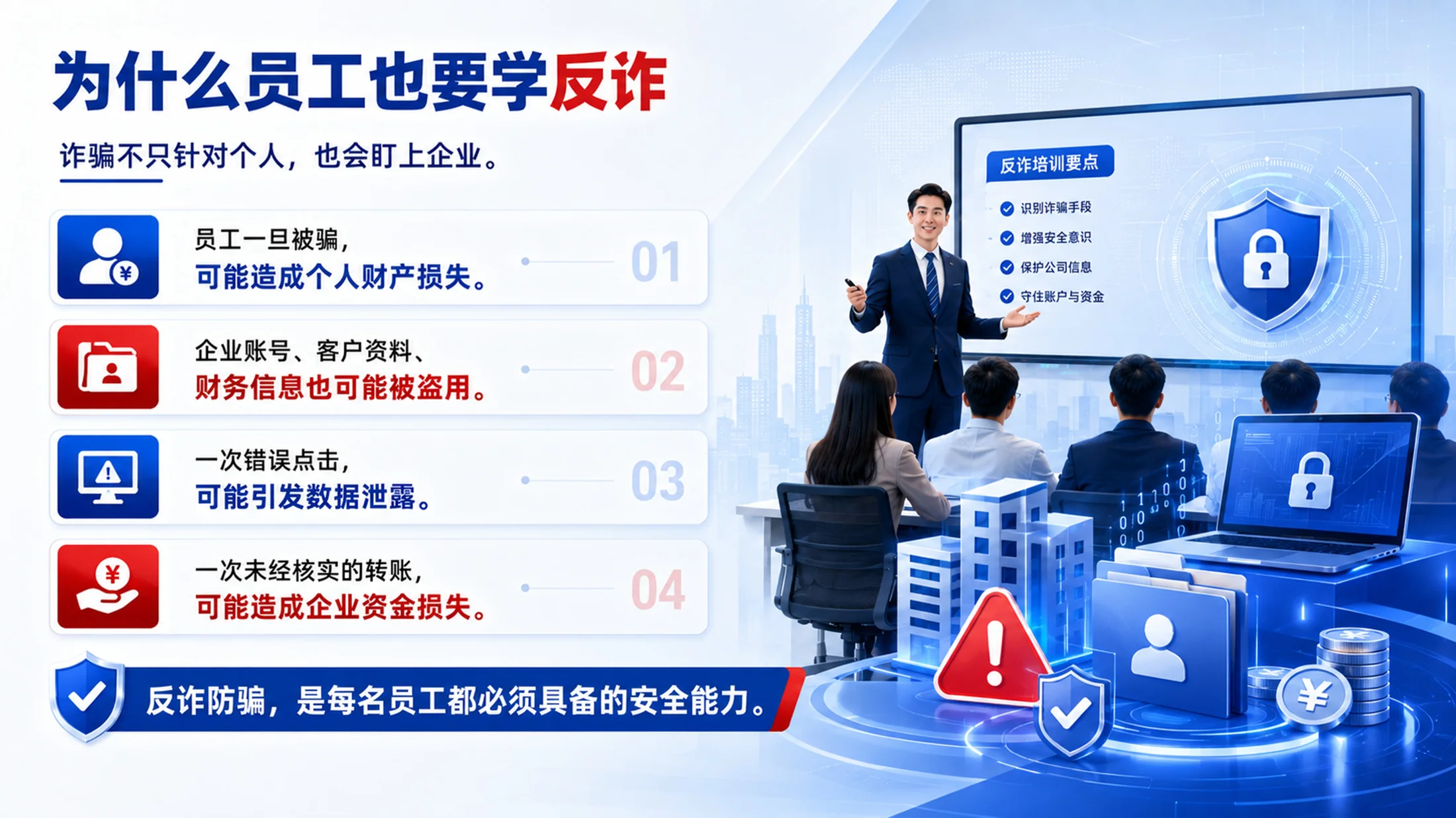 员工反诈防骗培训PPT课件｜企业反诈骗安全教育｜防范电信网络诈骗模板 - 预览图4