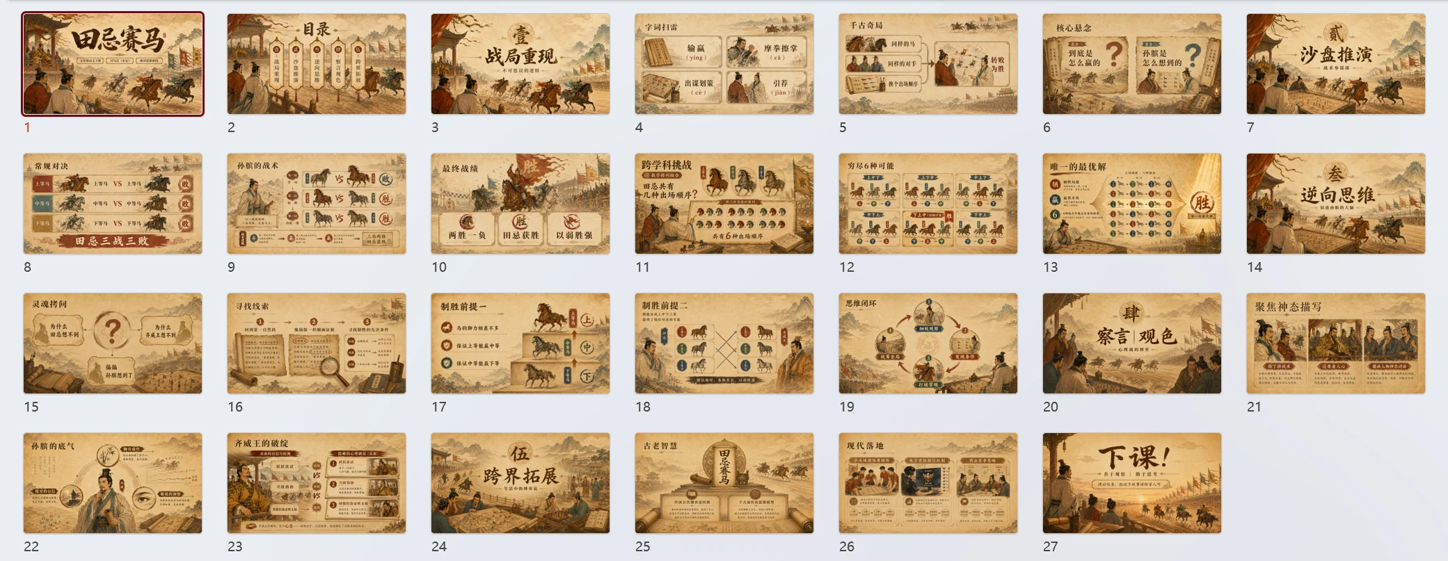 部编版小学语文五年级下册《田忌赛马》PPT课件｜历史智慧故事公开课模板 - 预览图1