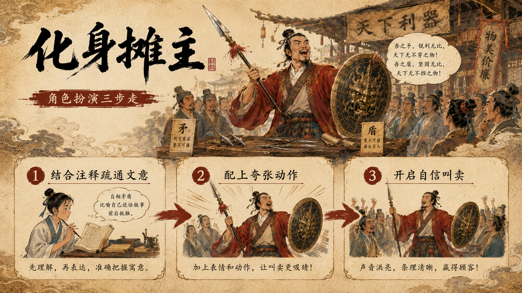 部编版小学语文五年级下册《自相矛盾》PPT课件｜古风寓言文言文公开课模板 - 预览图8