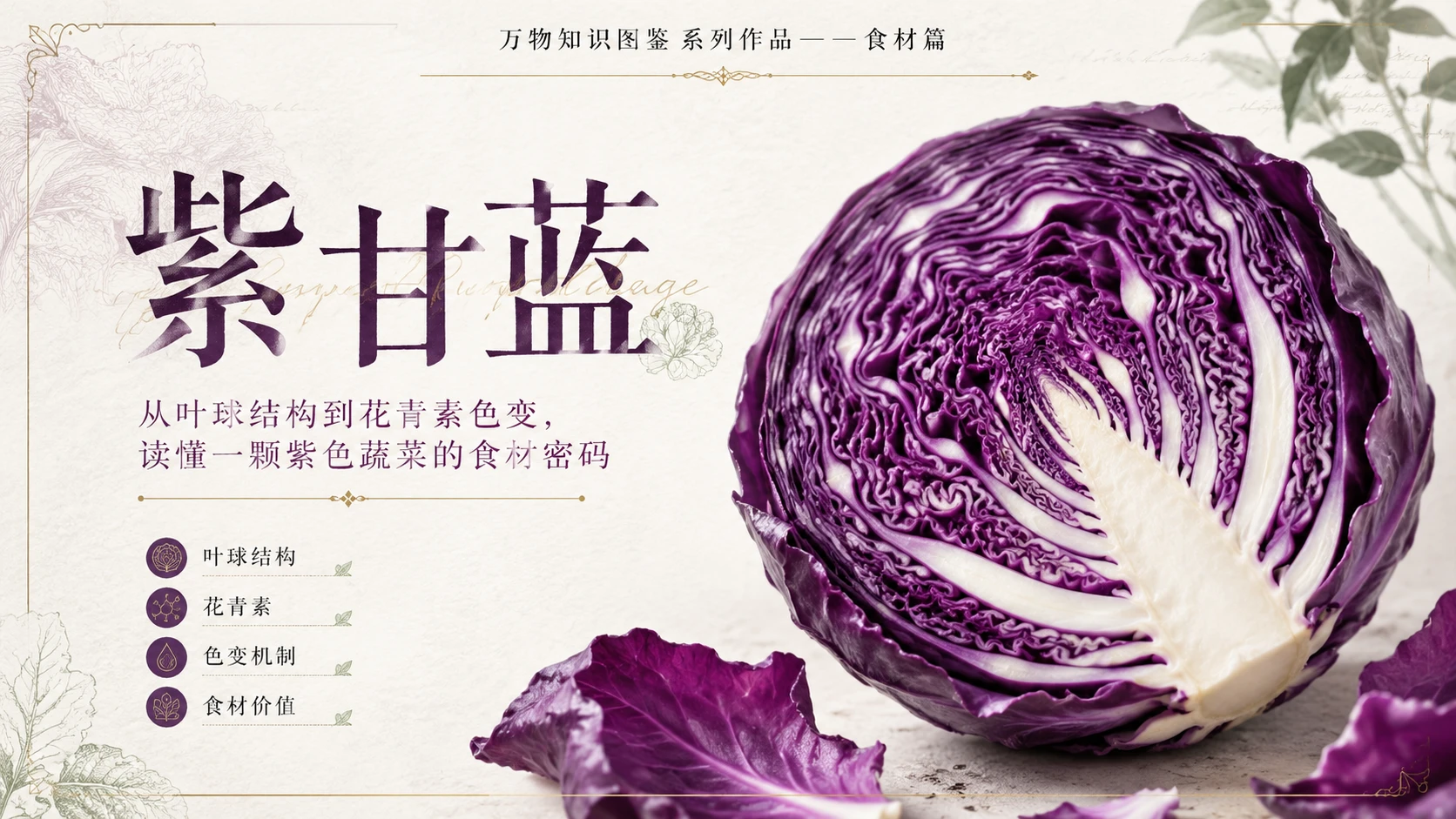 万物知识图鉴系列作品PPT——紫甘蓝 - 预览图1