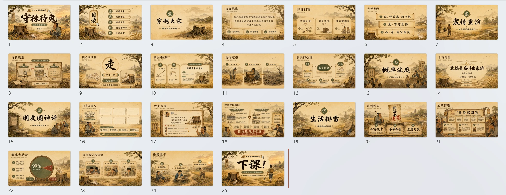 部编版小学语文三年级下册《守株待兔》PPT课件｜古风寓言文言文公开课模板 - 预览图1