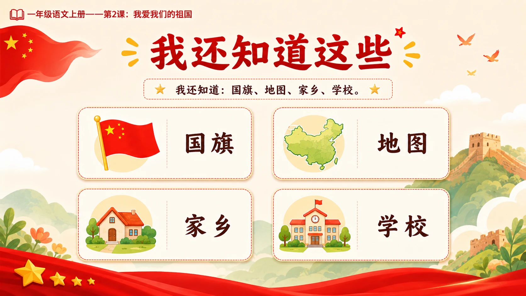 统编教材系列课件PPT——一年级语文上册第2课：我爱我们的祖国 - 预览图12