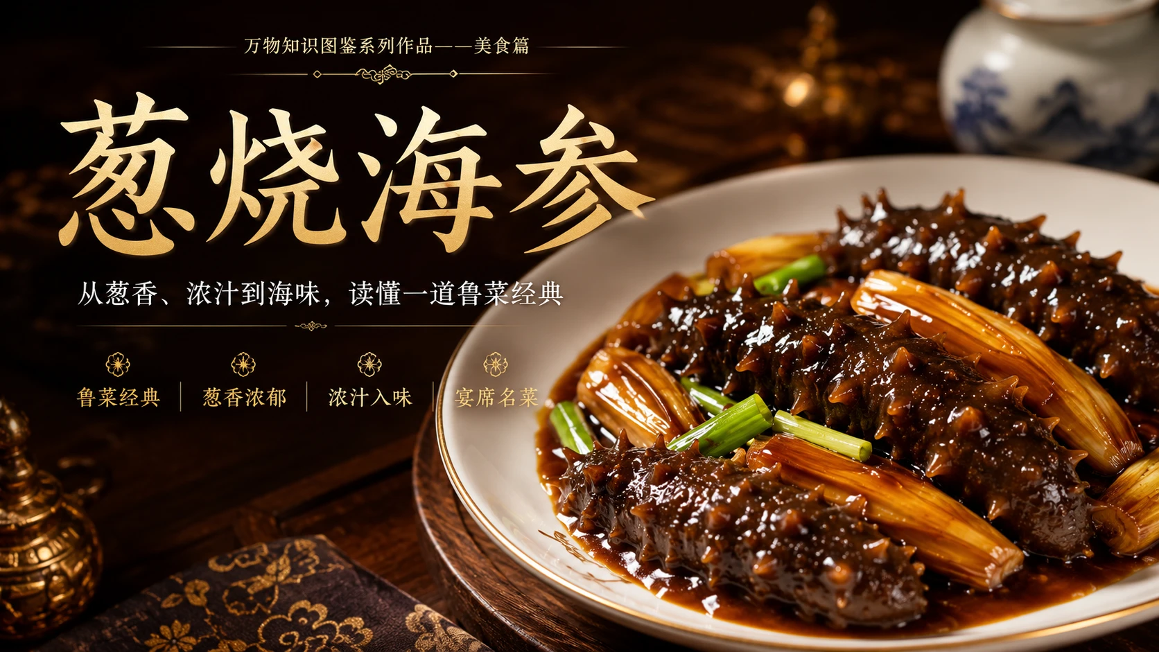 万物知识图鉴系列作品PPT——葱烧海参 - 预览图1
