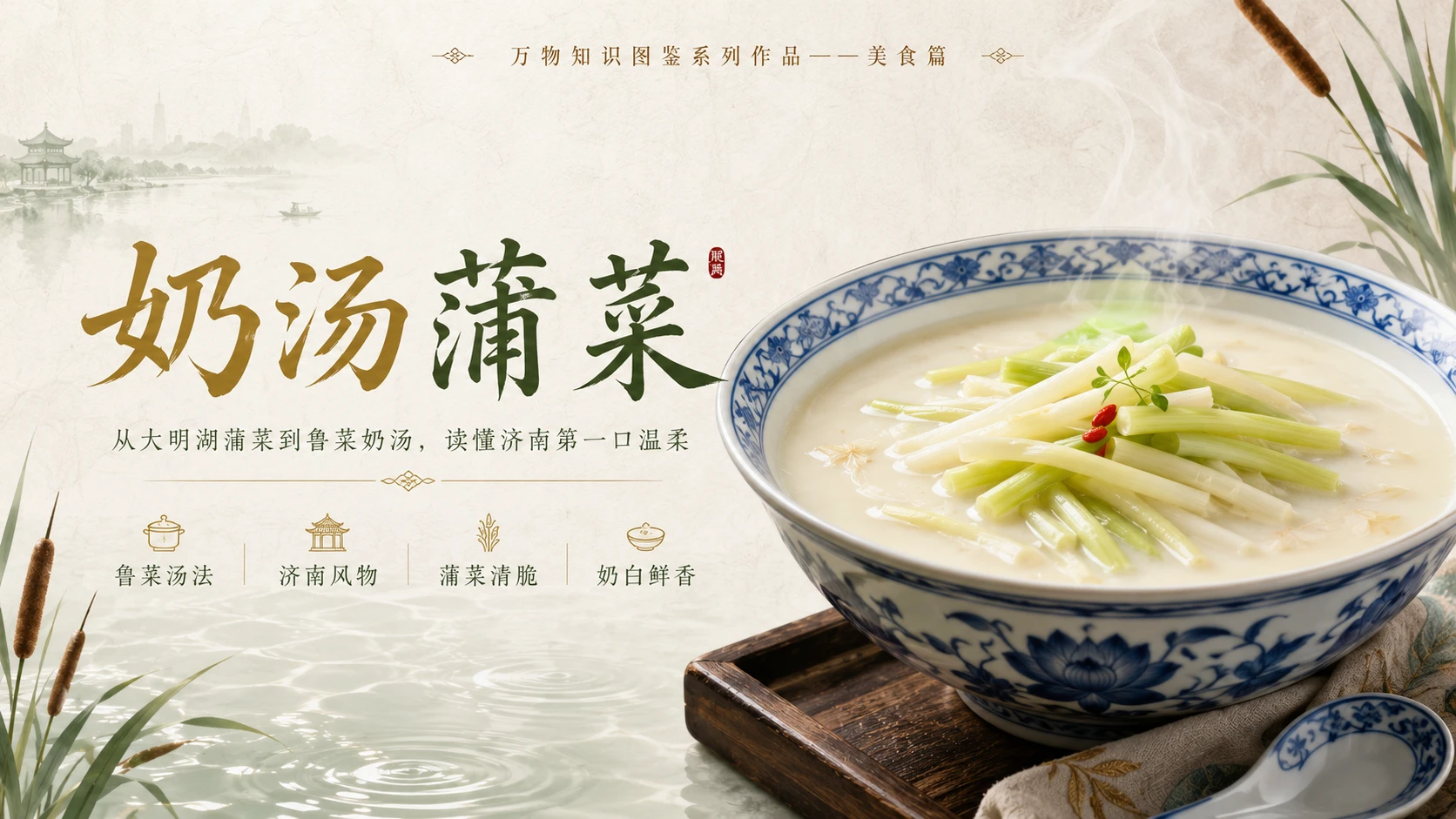 万物知识图鉴系列作品PPT——奶汤蒲菜 - 预览图1