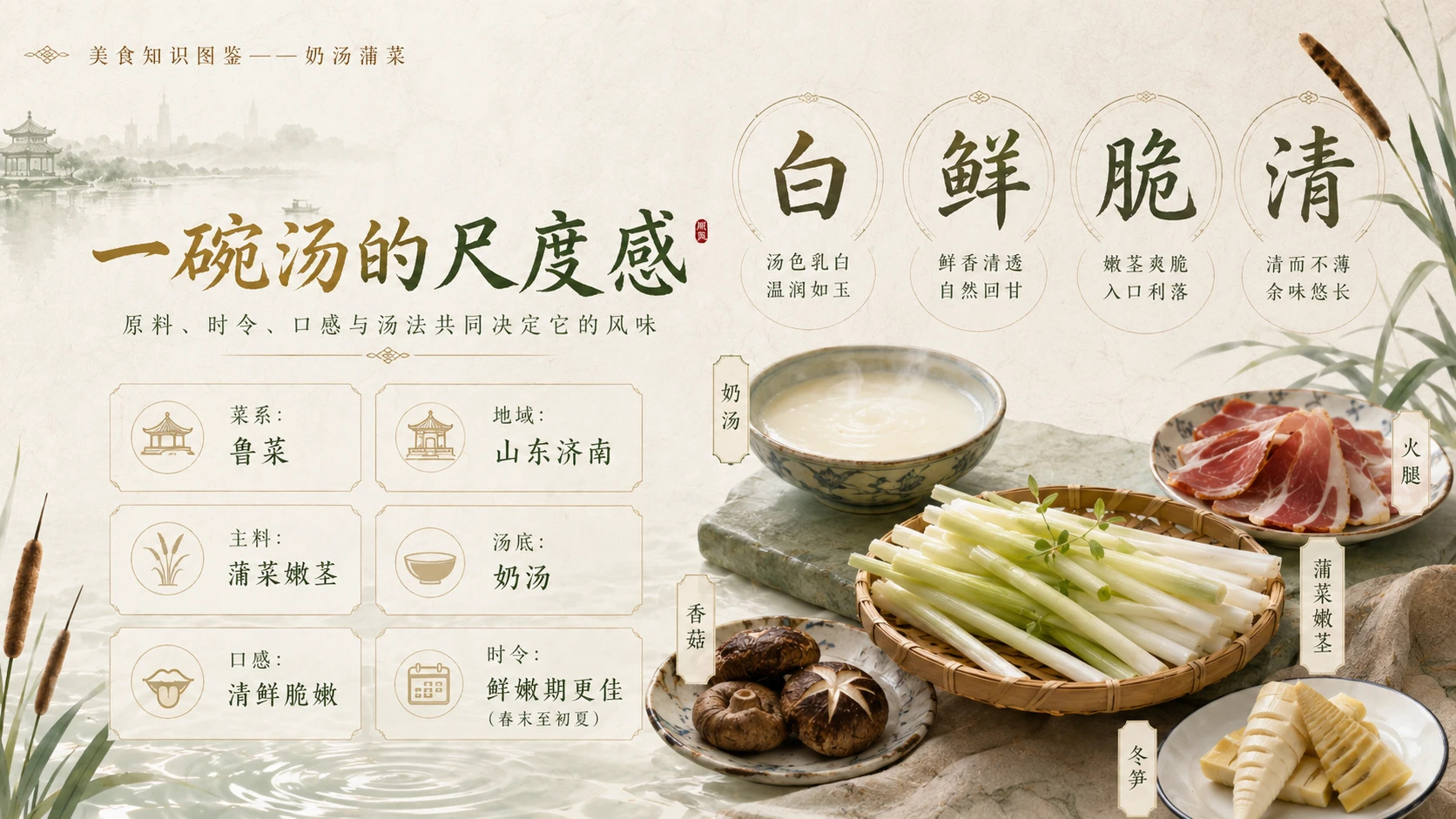 万物知识图鉴系列作品PPT——奶汤蒲菜 - 预览图4